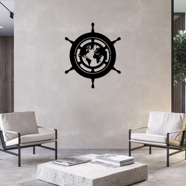 Globe Wheel Silhouette Metal Wall Art