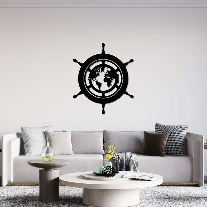 Globe Wheel Silhouette Metal Wall Art